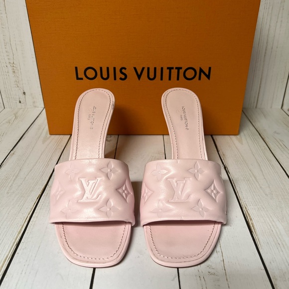 Louis Vuitton Lambskin Embossed Monogram Revival Sandals Pink Sz 38 / 8 - Picture 5 of 16